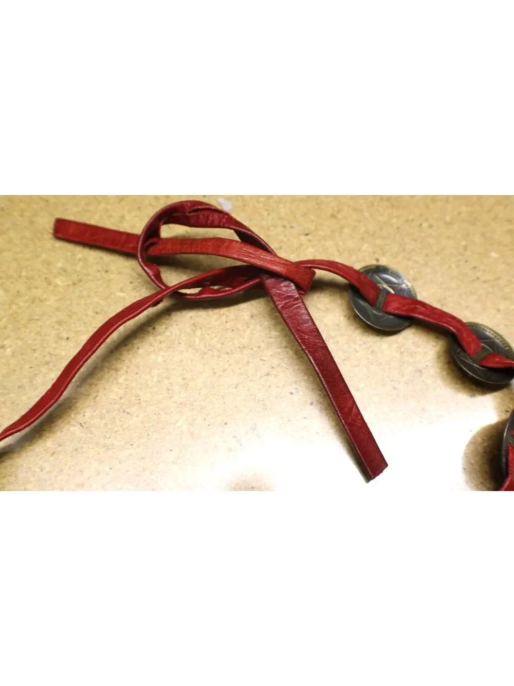 Red Leather Skinny Belt Brass Star Conchos Tie End No Buckle 46
